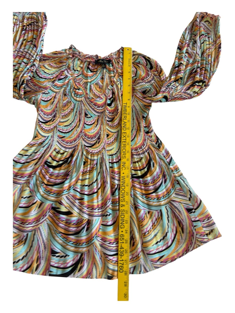 Melissa Paige Long Ruffled Sleeve Babydoll Blouse Pleated Scoop Neck Size Medium - Picture 6 of 9